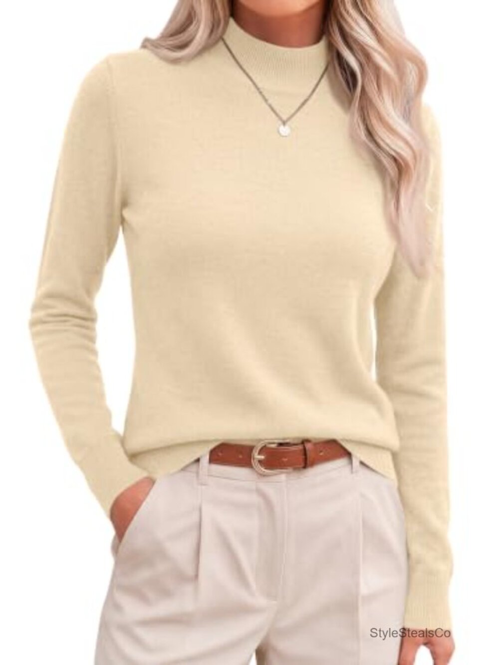 Merino Wool Blend Mock Neck Lightweight Pullover Sweater